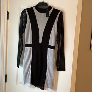 NWT Bebe Black & White Mesh Dress